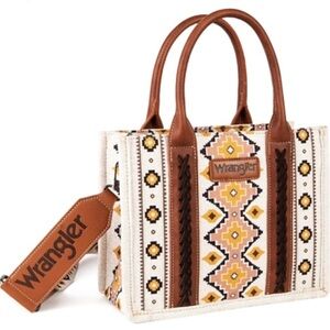 Wrangler Women's Beige and Brown Geometric Aztec Crossbody Top Handle Tote NEW
